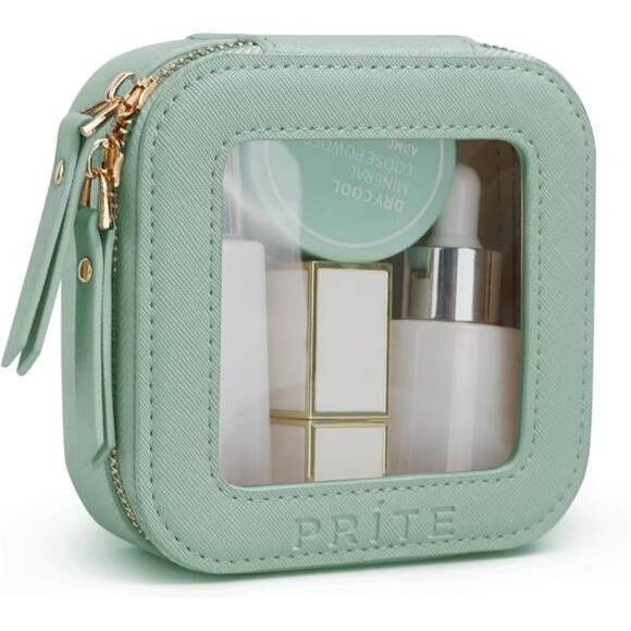 Small Makeup Bag for Women Clear Waterproof Travel Cosmetic Bag Mini Green Pouch - Picture 1 of 8